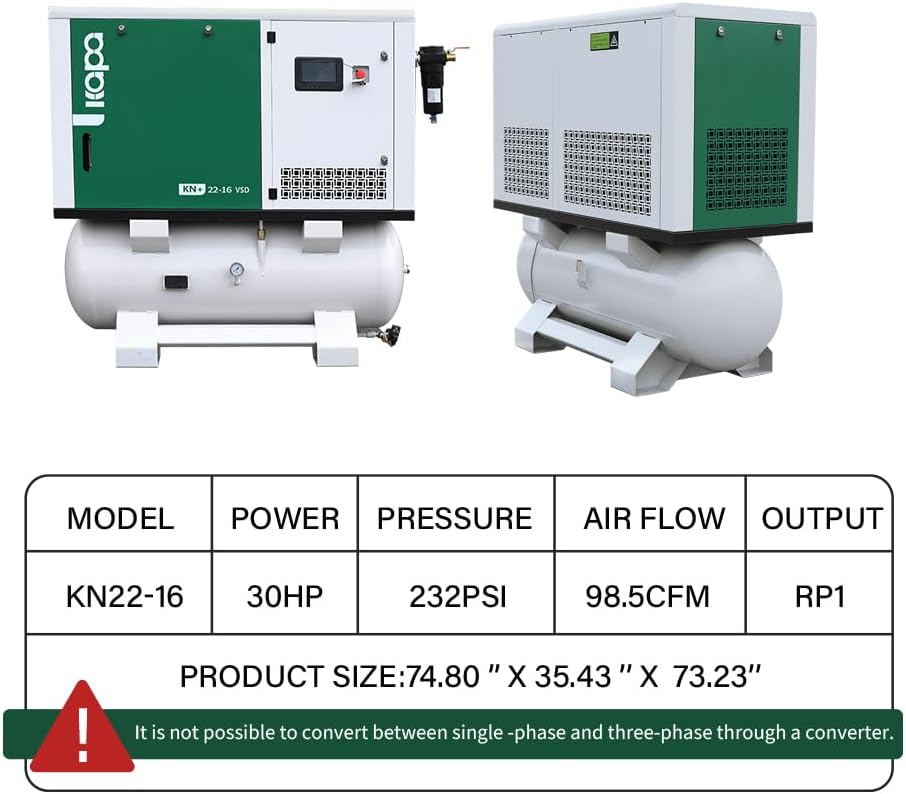 KAPA rotary screw air compressor review,KAPA 30HP air compressor pros cons,22KW VSD screw compressor worth buying,KAPA KN+22-232-220V-VSD vs alternatives,should I buy KAPA rotary screw compressor,best industrial screw compressor 220V unboxing and complete package contents